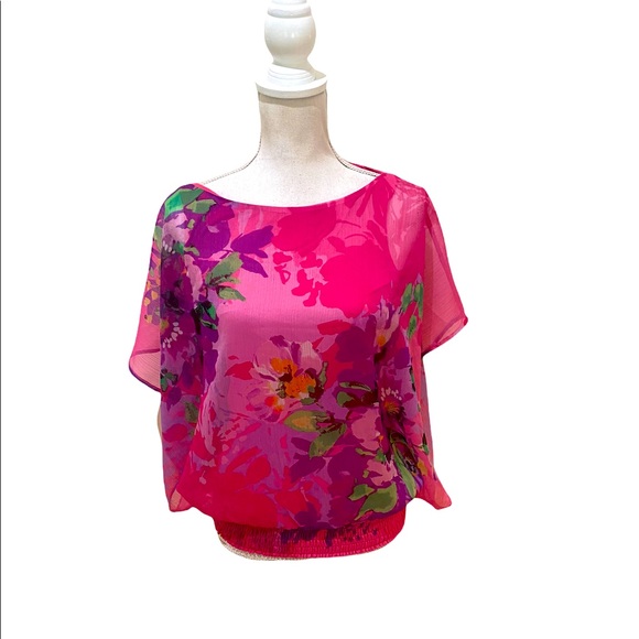 Cache Tops - Vintage 1990’s Cache floral chiffon flowy kimono top body lined. Size small